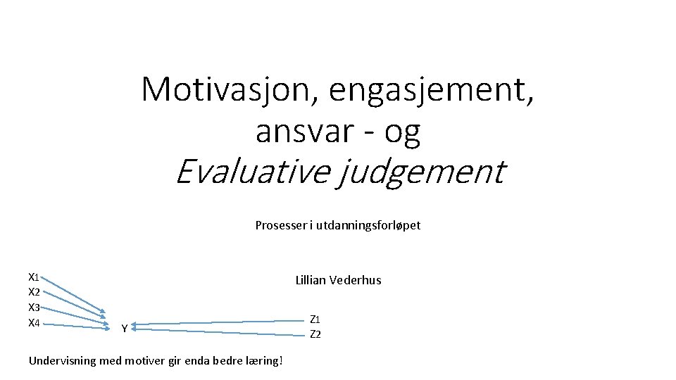 Motivasjon, engasjement, ansvar - og Evaluative judgement Prosesser i utdanningsforløpet X 1 X 2