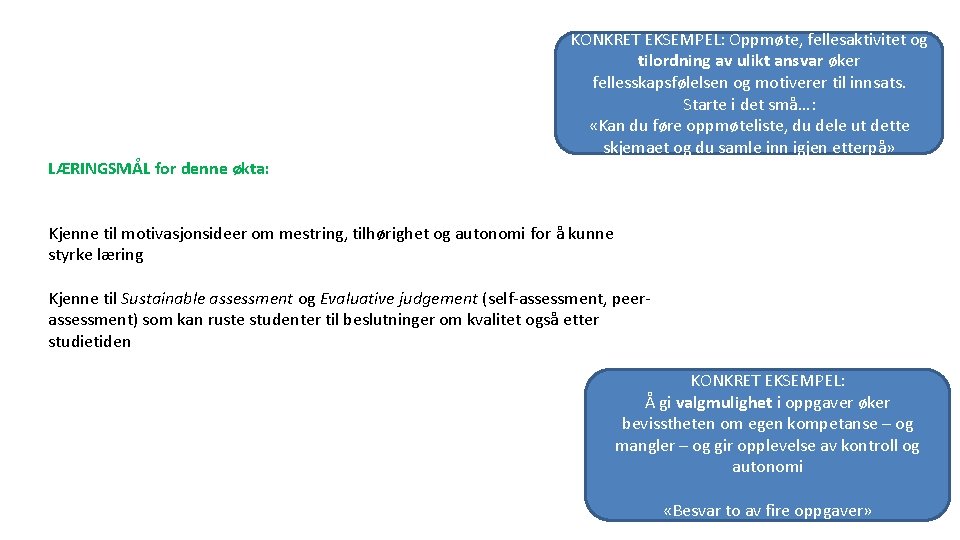 LÆRINGSMÅL for denne økta: KONKRET EKSEMPEL: Oppmøte, fellesaktivitet og tilordning av ulikt ansvar øker