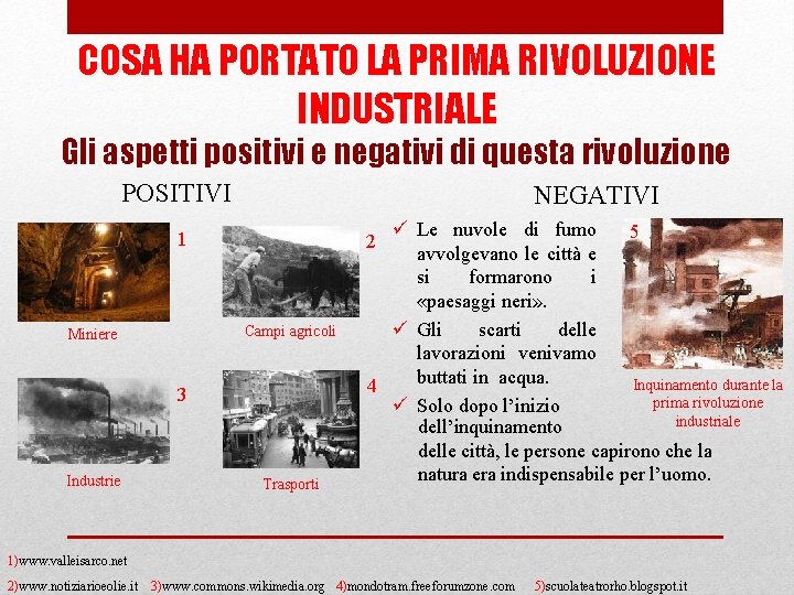 COSA HA PORTATO LA PRIMA RIVOLUZIONE INDUSTRIALE Gli aspetti positivi e negativi di questa