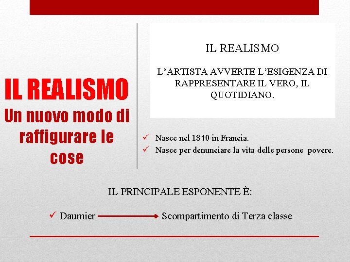 IL REALISMO Un nuovo modo di raffigurare le cose L’ARTISTA AVVERTE L’ESIGENZA DI RAPPRESENTARE