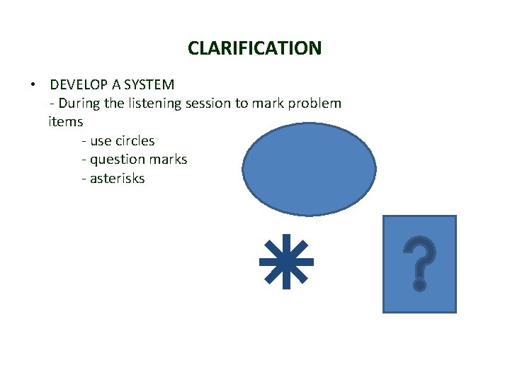 CLARIFICATION • DEVELOP A SYSTEM - During the listening session to mark problem items