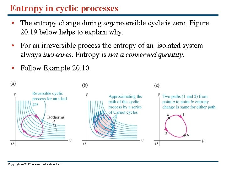 Entropy in cyclic processes • The entropy change during any reversible cycle is zero.