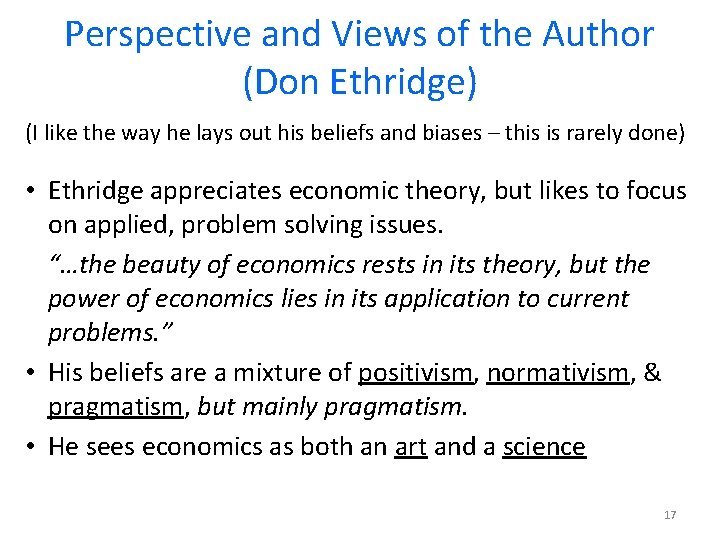 Perspective and Views of the Author (Don Ethridge) (I like the way he lays