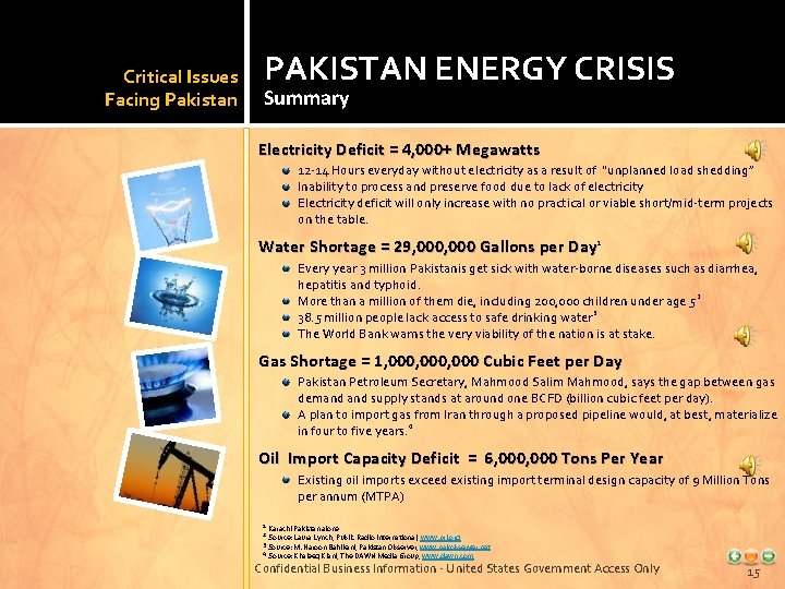 Critical Issues Facing Pakistan PAKISTAN ENERGY CRISIS Summary Electricity Deficit = 4, 000+ Megawatts