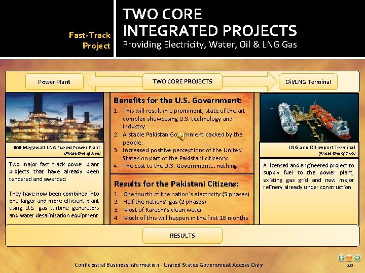 TWO CORE INTEGRATED PROJECTS Fast-Track Project Providing Electricity, Water, Oil & LNG Gas TWO