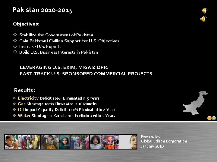 Pakistan 2010 -2015 Objectives: v v Stabilize the Government of Pakistan Gain Pakistani Civilian