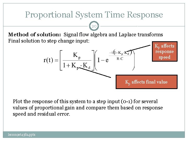 Proportional System Time Response 20 Method of solution: Signal flow algebra and Laplace transforms