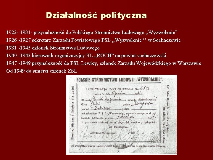 Działalność polityczna 1923 - 1931 - przynależność do Polskiego Stronnictwa Ludowego , , Wyzwolenie”