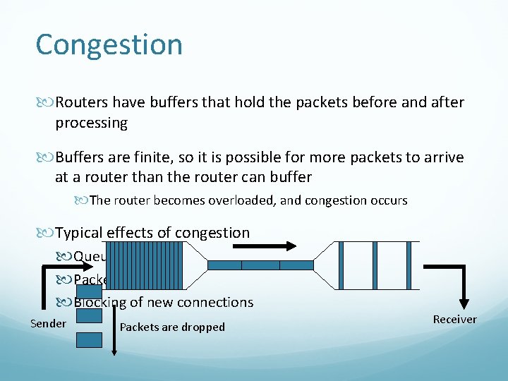 Congestion Routers have buffers that hold the packets before and after processing Buffers are Congestion Routers have buffers that hold the packets before and after processing Buffers are
