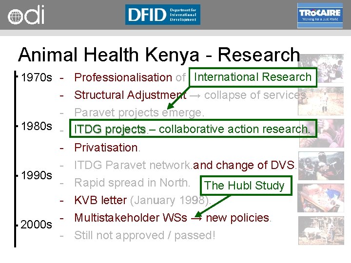 RAPID Programme Animal Health Kenya Research International Research 1970 s Professionalisation of Public Services.