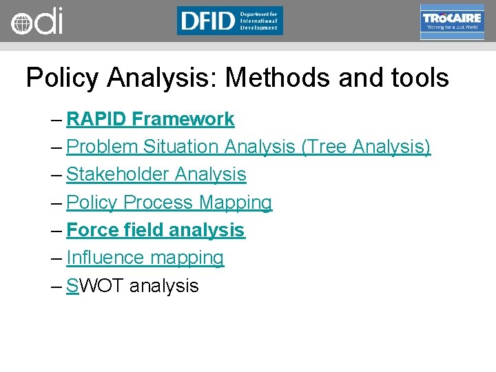 RAPID Programme Policy Analysis: Methods and tools – RAPID Framework – Problem Situation Analysis