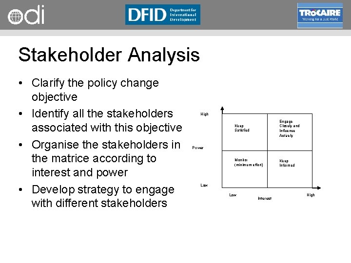 RAPID Programme Stakeholder Analysis • Clarify the policy change objective • Identify all the