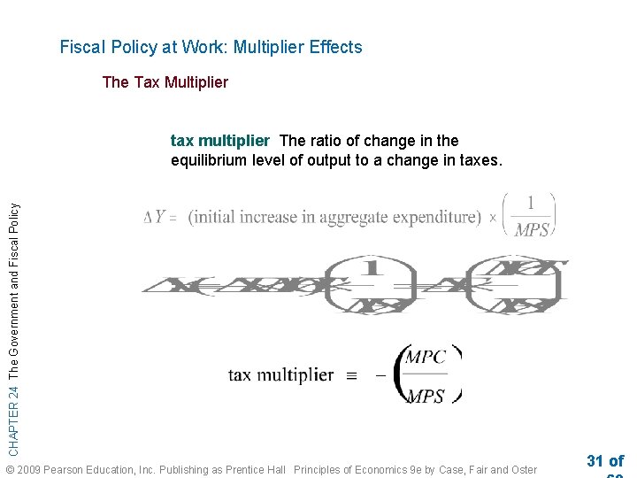 Fiscal Policy at Work: Multiplier Effects The Tax Multiplier CHAPTER 24 The Government and