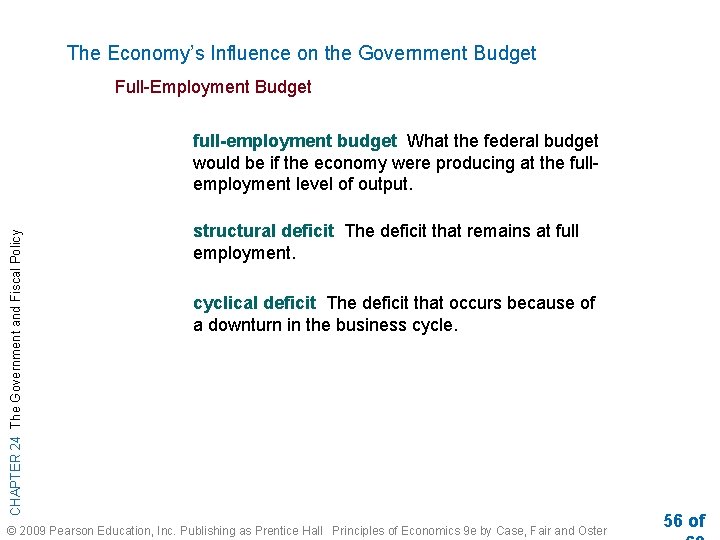 The Economy’s Influence on the Government Budget Full-Employment Budget CHAPTER 24 The Government and