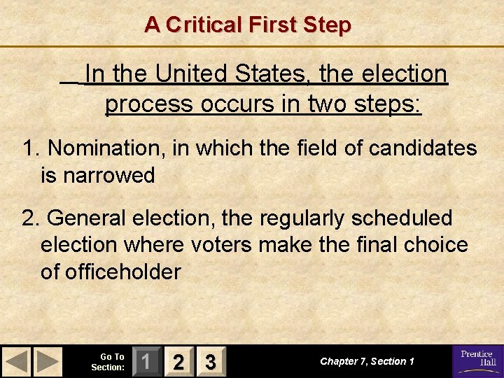 A Critical First Step In the United States, the election process occurs in two