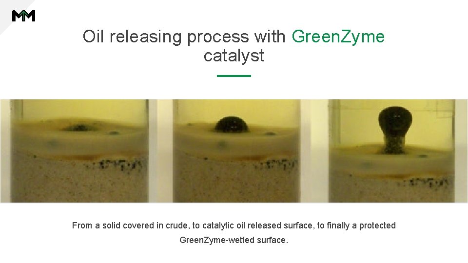 Oil releasing process with Green. Zyme catalyst From a solid covered in crude, to Oil releasing process with Green. Zyme catalyst From a solid covered in crude, to