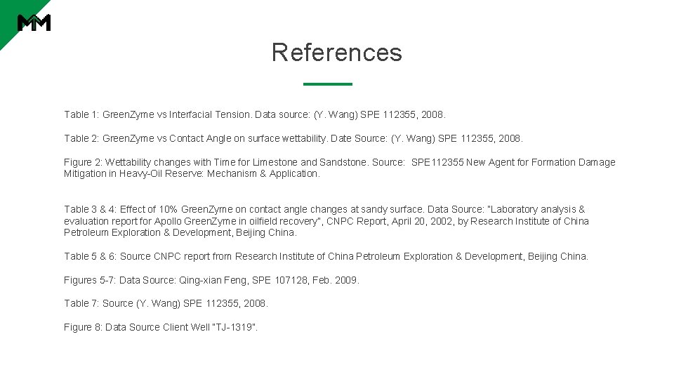 References Table 1: Green. Zyme vs Interfacial Tension. Data source: (Y. Wang) SPE 112355, References Table 1: Green. Zyme vs Interfacial Tension. Data source: (Y. Wang) SPE 112355,