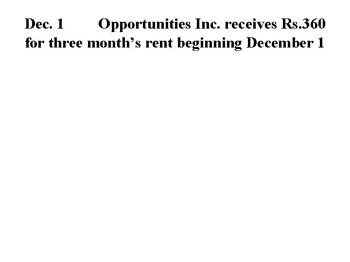 Dec. 1 Opportunities Inc. receives Rs. 360 for three month’s rent beginning December 1