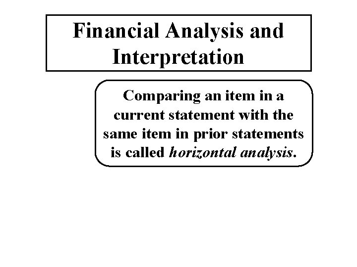 Financial Analysis and Interpretation Comparing an item in a current statement with the same