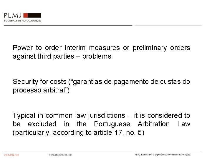 Power to order interim measures or preliminary orders against third parties – problems Security