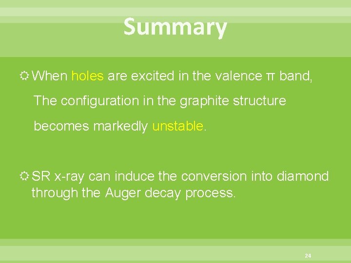 Summary When holes are excited in the valence π band, The configuration in the