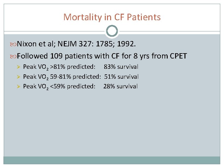 Mortality in CF Patients Nixon et al; NEJM 327: 1785; 1992. Followed 109 patients