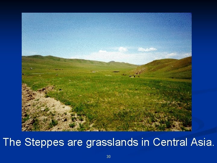 The Steppes are grasslands in Central Asia. 30 