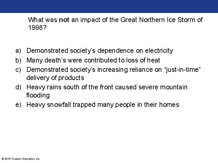 What was not an impact of the Great Northern Ice Storm of 1998? a)