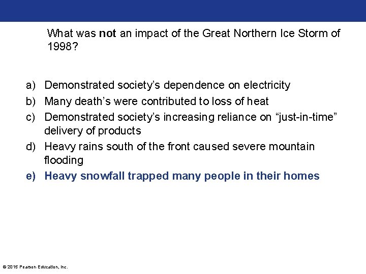 What was not an impact of the Great Northern Ice Storm of 1998? a)