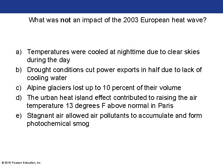 What was not an impact of the 2003 European heat wave? a) Temperatures were