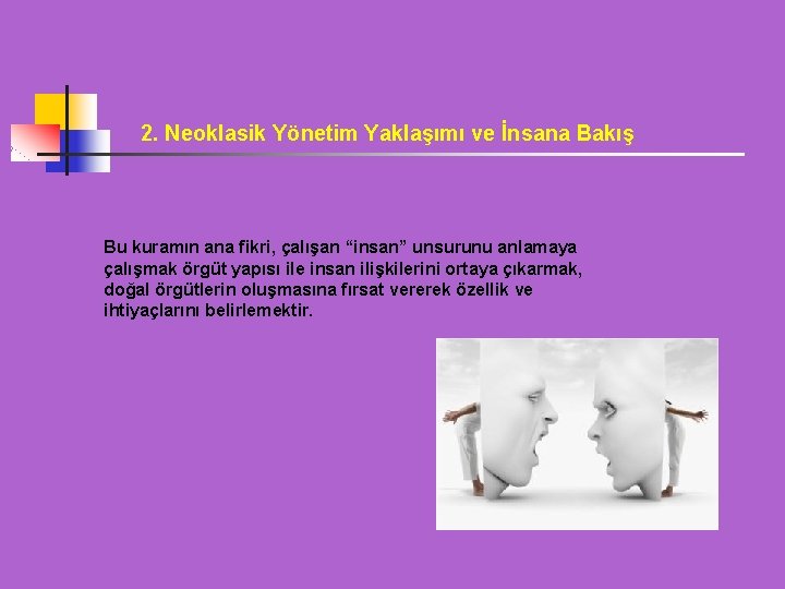 2. Neoklasik Yönetim Yaklaşımı ve İnsana Bakış Bu kuramın ana fikri, çalışan “insan” unsurunu 2. Neoklasik Yönetim Yaklaşımı ve İnsana Bakış Bu kuramın ana fikri, çalışan “insan” unsurunu