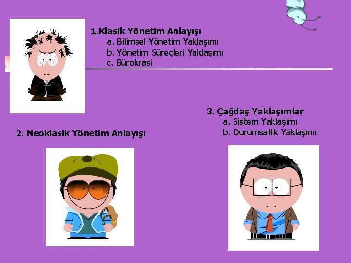 1. Klasik Yönetim Anlayışı a. Bilimsel Yönetim Yaklaşımı b. Yönetim Süreçleri Yaklaşımı c. Bürokrasi