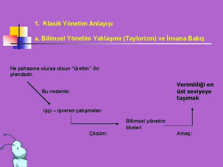 1. Klasik Yönetim Anlayışı a. Bilimsel Yönetim Yaklaşımı (Taylorizm) ve İnsana Bakış Ne pahasına