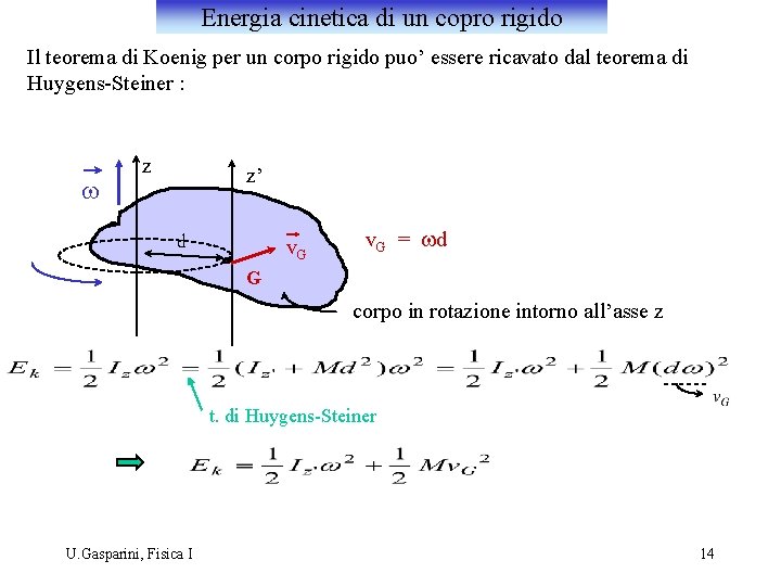 Energia cinetica di un copro rigido Il teorema di Koenig per un corpo rigido