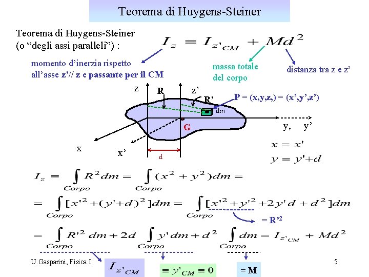 Teorema di Huygens-Steiner (o “degli assi paralleli”) : momento d’inerzia rispetto all’asse z’// z