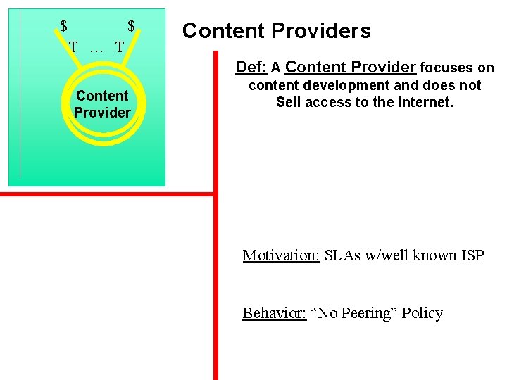 $ $ T … T Content Providers Def: A Content Provider focuses on Content