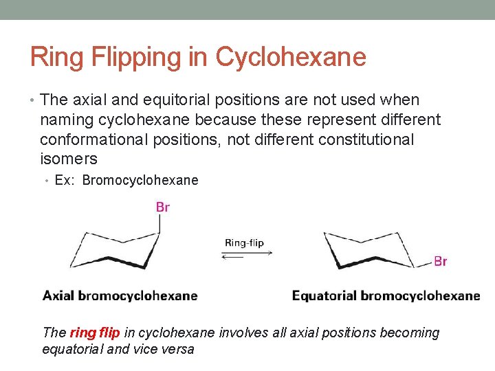 Ring Flipping in Cyclohexane • The axial and equitorial positions are not used when