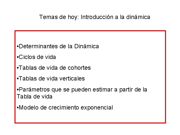 Temas de hoy: Introducción a la dinámica • Determinantes de la Dinámica • Ciclos