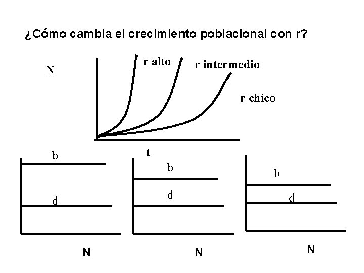 ¿Cómo cambia el crecimiento poblacional con r? r alto N r intermedio r chico