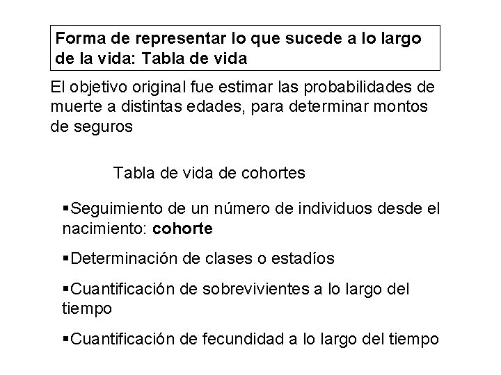Forma de representar lo que sucede a lo largo de la vida: Tabla de