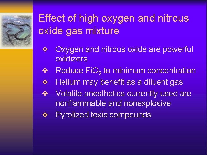 Effect of high oxygen and nitrous oxide gas mixture v Oxygen and nitrous oxide