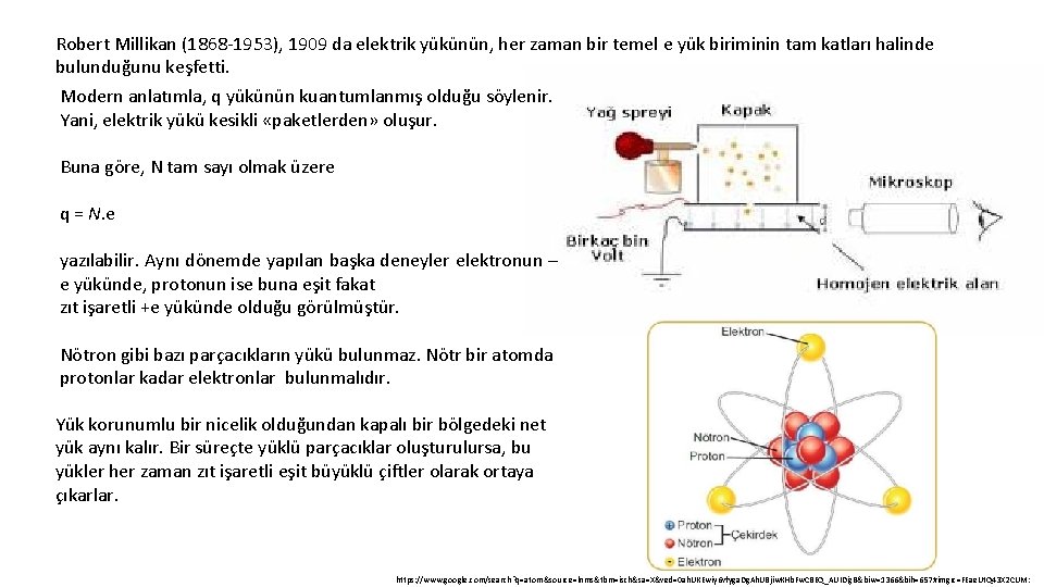 Robert Millikan (1868 -1953), 1909 da elektrik yükünün, her zaman bir temel e yük