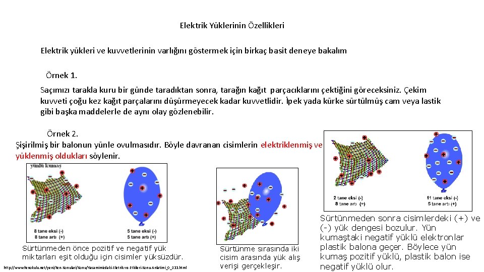 Elektrik Yüklerinin Özellikleri Elektrik yükleri ve kuvvetlerinin varlığını göstermek için birkaç basit deneye bakalım