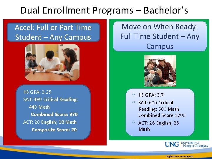 Dual Enrollment Programs – Bachelor’s Accel: Full or Part Time Student – Any Campus