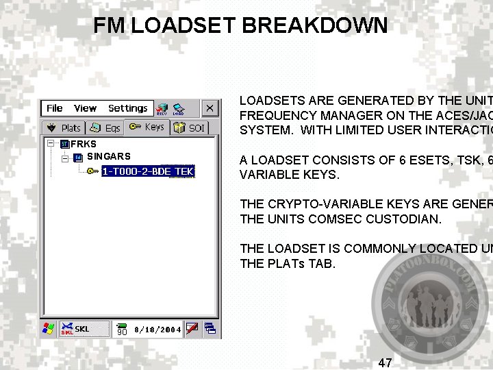 FM LOADSET BREAKDOWN LOADSETS ARE GENERATED BY THE UNIT FREQUENCY MANAGER ON THE ACES/JAC