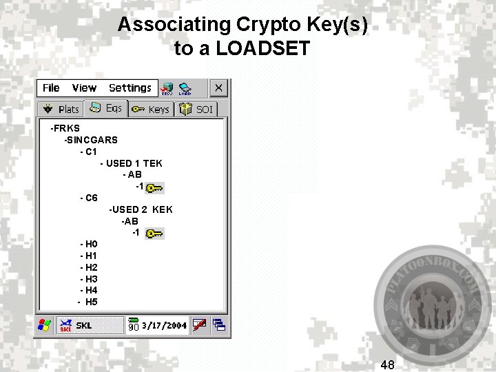 Associating Crypto Key(s) to a LOADSET -FRKS -SINCGARS - C 1 - USED 1