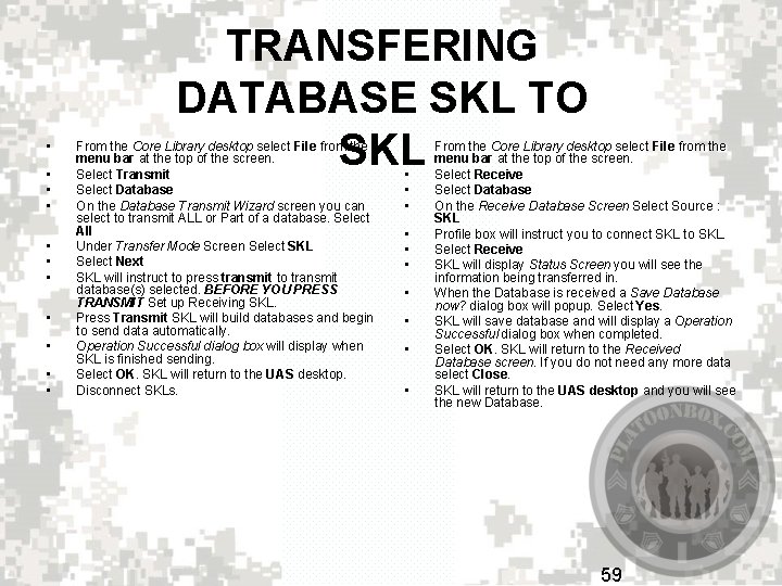  • • • TRANSFERING DATABASE SKL TO SKL From the Core Library desktop