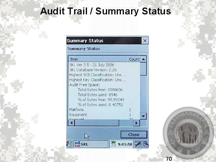 Audit Trail / Summary Status 70 