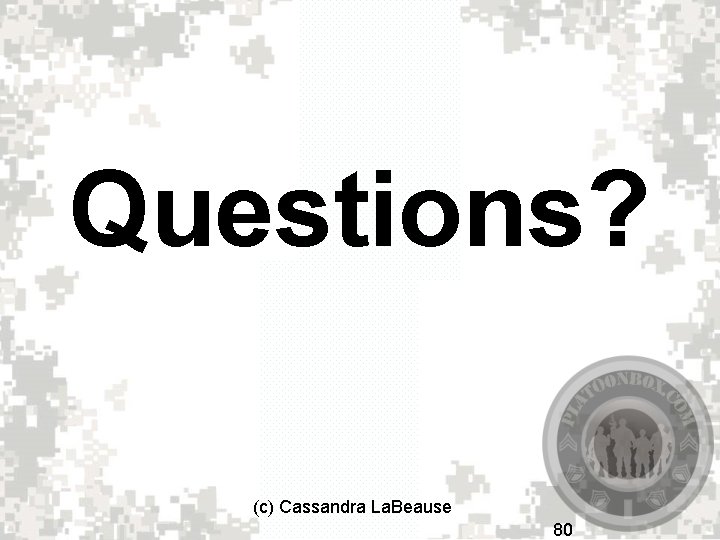 Questions? (c) Cassandra La. Beause 80 