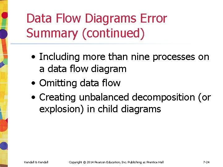 Data Flow Diagrams Error Summary (continued) • Including more than nine processes on a
